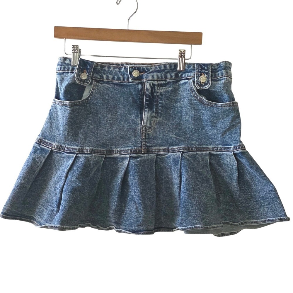 Wild Fable High Rise Pleated Denim Mini Skirt 14 Stone Acid Wash Y2K
